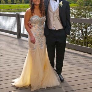 Elegant Gold Strapless Prom Dress